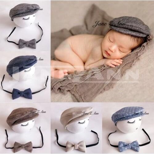 Jane Z Ann Newborn Photo Props Baby Boys Beret Hat + Bow Tie Set Newborn Newborn Photography Props Gentleman Cap Photo Outfit