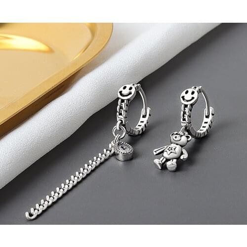 925 Sterling Silver Tassel Piercing Asymmetry Hoop Earring For Women Party Wedding Jewelry eh460