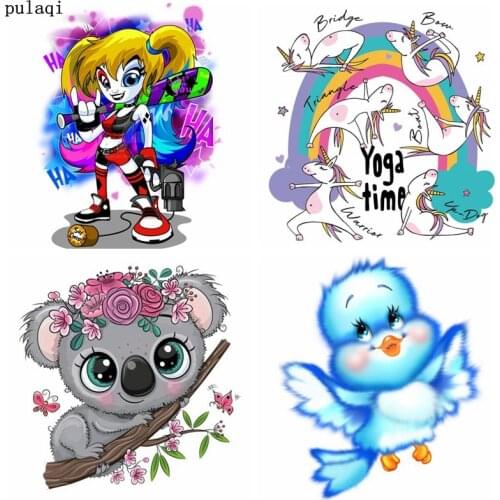 Pulaqi Owl Elephant Iron on Transfer Ironing Heat Thermal Transfer Stickers Cartoon Style Patch for Clothes Applique on T-shirts