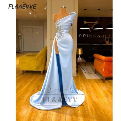 2021 One Shoulder Evening Dress Mermaid Long Beads Sleeveless Corset Split Side Lace Up Floor Length Evening Prom Party Gowns
