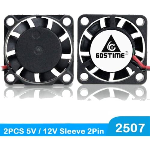 2Pcs Gdstime DC 5V 12V 25mm Cooling Fan 25mm x 7mm DC Brushless Mini Cooler Fan 2507 25x25x7mm Cooling Radiator Heatsink Fan