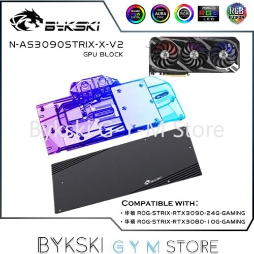 Bykski Full Coverage GPU Water Block For ASUS RTX3080 3090 STRIX Graphic Card, VGA Watercooler,ARGB/RGB SYNC, N-AS3090STRIX-X-V2