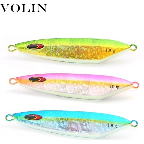 VOLIN 1pc 100g NEW Ocean Fishing Bait Slow Jig Lure Japan Laser Flat Fall Jig for Tuna Glow Sinking Fishing Lure