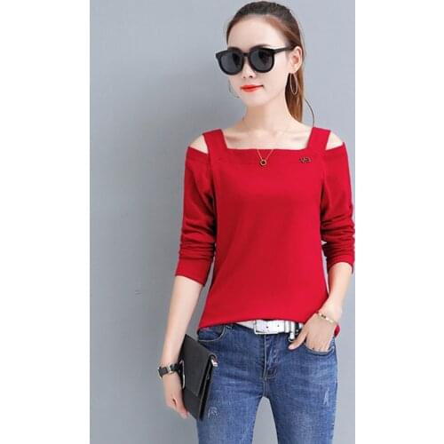 Vetement Femme Tshirt Women T Shirt 2018 Autumn Sexy Off Shoulder T-Shirt Women Korean Tops Long Sleeve Korea Clothes Ropa Mujer