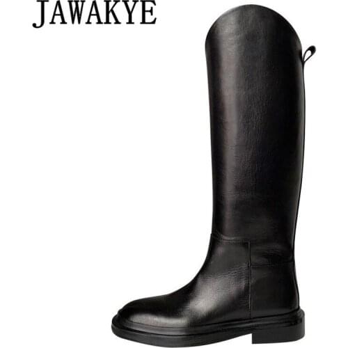 New Dewina Western Knee high boots for women Black Genuine leather Flat Sole Long boots Winter Cowboy Knight Boots botas mujer