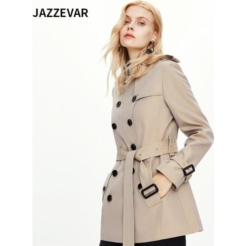 JAZZEVAR 2021 New Spring and Autumn Temperament was thin short Double-breasted Trench coat Womens Jacket