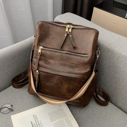 Ladies Fashion PU Waterproof Double Zipper Backpack School Bag Large Capacity Adjustable Shoulder Strap Notebook Handbag