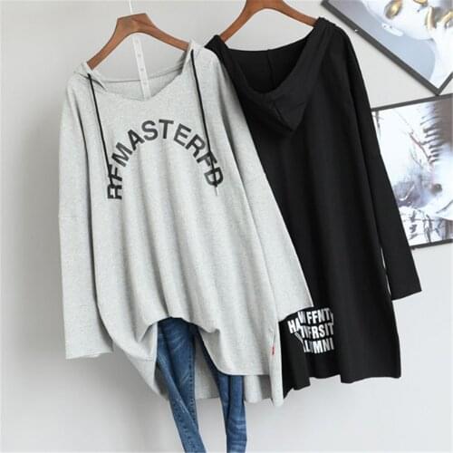2021 Charming Ladies Spring/Summer 5XL Large Size Top With Hooded Letter Top Girls Loose Thin Long Sleeve Top Coat