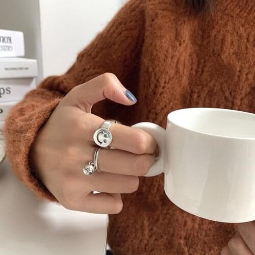 Bell Smiley Retro Index Finger Opening Rings For Women Simple Ins Hip Hop Cold Wind Fine Jewelry Party Gifts