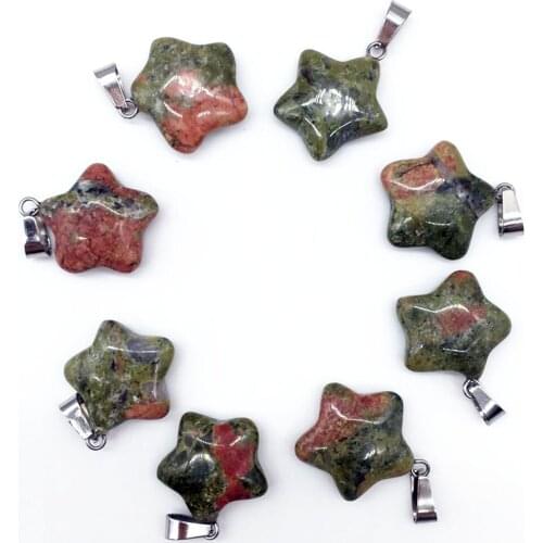 1pcs Unakite natural stone quartz crystal pentagram star necklace pendant for Jewelry