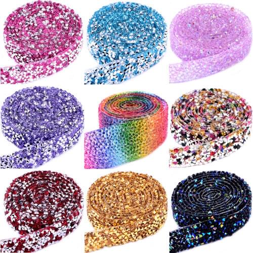 1Yard/pack Hotfix Crystal Rhinestones For Clothing Glass Appliques Ribbon With Rhinestones Colorful Rhinestone Tape Chain S152
