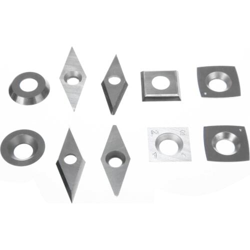 10pcs 5 Sizes Durable Carbide Inserts Diamond Square Round Blades CNC Lathe Turning Cutters for Woodworking