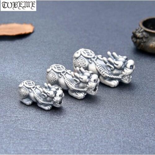 100% 3D 999 Silver Pixiu Beads Vintage Pure Silver Good Luck Bead Fengshui Wealth Pixiu Beads DIY Bracelet Lucky Beast Bead