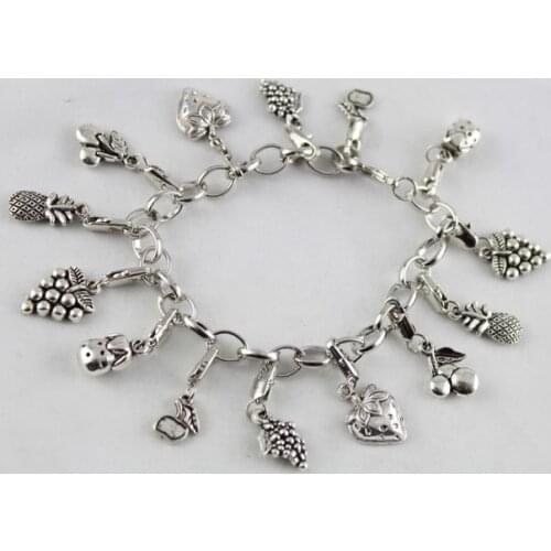 15Pcs Tibetan Silver Color Fruit Charm Bracelets #20022
