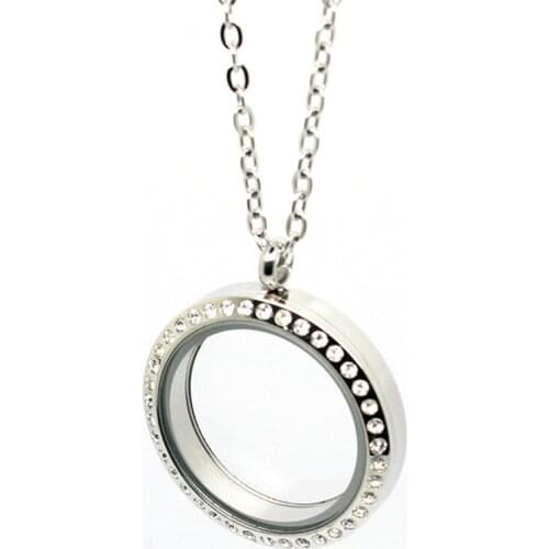 20mm/25mm/30mm) floating lockets pendant 316L stainless steel screw crystal living memory floating lockets necklace for women