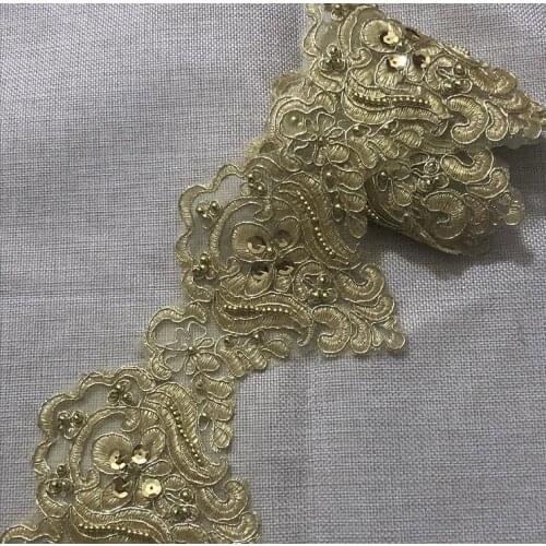 4 Meters/lot Golden Lace Fabric Embroidery Gold Lace Trim for Bridal Costume or Jewelry Crafts and Sewing 12cm Width