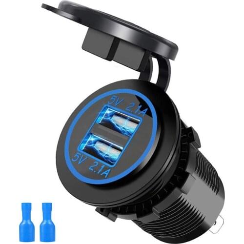 2.1A & 2.1A Dual USB Charger Socket Power Adapter Waterproof 12V/24V USB Outlet for Car Boat Marine Motorcycle RV ATV Truck