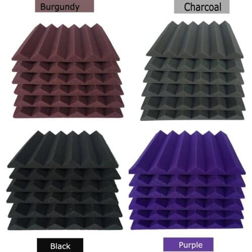 6 PCS Acoustic Wedge with 6T Studio Foam 12*12*1'' inches 25 Density Black/charcoal/purple/burgundy