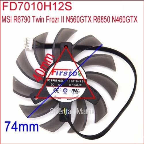 Free Shipping FD7010H12S DC 12V 0.35A 75mm 40x40x40mm For MSI R6790 Twin Frozr II N560GTX R6850 N460GTX Graphics Card Fan