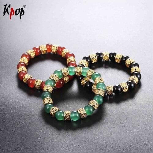 Kpop Bracelet Gold Color Flowers & Crystal Red/Black/Green Beads Bangle 2017 Fashion Wholesale Elegant Jewelry Bracelets H2761