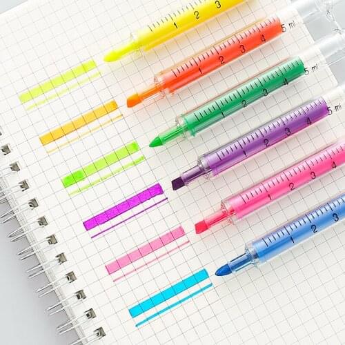 6Pcs/set Colorful Double Single Line Pen Highlighter Fluorescent Marker Candy Student Multicolor Hand Note Pen for School Poster