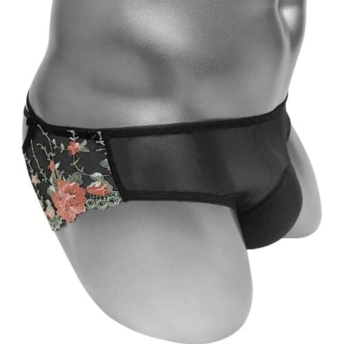 Floral Embroidery Sissy Pouch Panties For Men Briefs Underwear Penis Bulge Pouch Lingerie Sexy Erotic Bikini Funny Cute