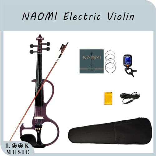 NAOMI 4/4 Electric Violin Silent Electric Violin Ebony Fittings Wine Red Free Case+Rosin+Bow+Headphone+Cable+Strings+Tuner