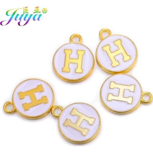 Juya Handmade Enamel White Resin Double Side 26 Alphabet Initial Charms For DIY Make Name Creative Jewelry Making Supplies