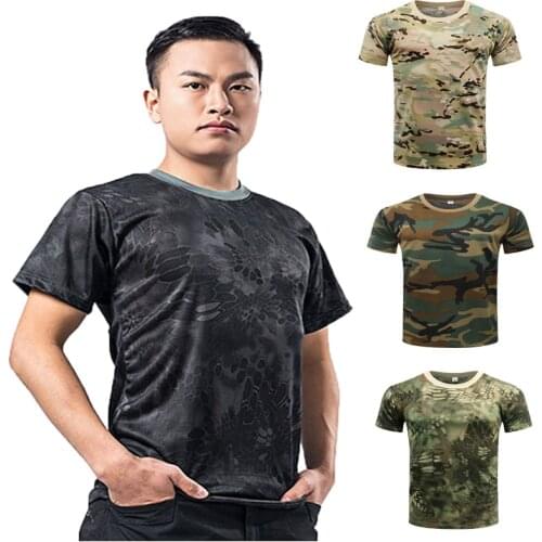 T-Shirt Men Summer Quick Dry Camouflage O Neck Short Sleeve Casual Tee T Shirt For Outdoor sports Tactical Combat Camping Hiking