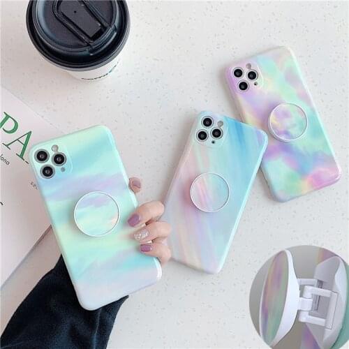Gradient Marble Stand Holder Phone Case For iPhone 11 11Pro Max XR XS Max X 7 8 Plus Camera Protection Cover For iPhone SE 2 12