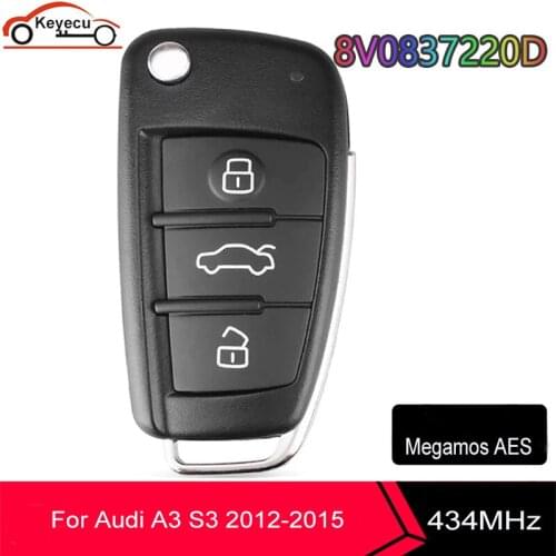 KEYECU 433MHz Megamos AES P/N: 8V0 837 220 D 8V0837220D Keyless Remote Car Key Fob for Audi A3 S3 2012 2013 2014 2015