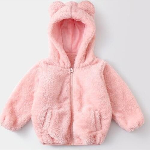 Autumn Winter Faux Fur Hooded Coats For Girls Cute Ear Fur Short Jackets Velvet Plush Boys Parka TZ197