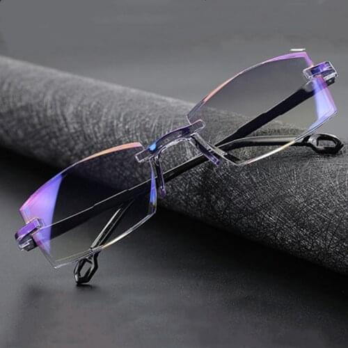 Fashion Reading Glasses Far And Near Dual-use Elderly Smart Zoom Anti-blue Light Anti-radiation Trimming Frameless Eyeglasses