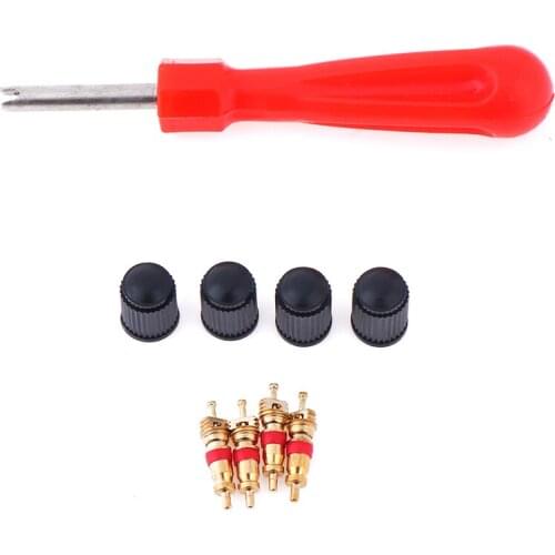 5pcs/Set Tire Valve Service Kit Valve Cores Valve Caps Valve Stem Screwdriver Tire Repair Tool For Car Motorcycle Bus Truck