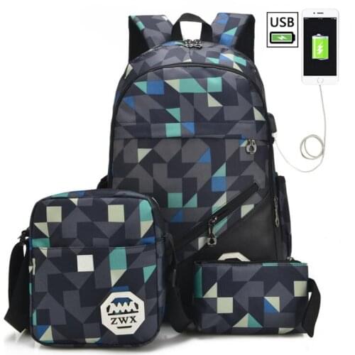 3pcs USB Male backpack bag set red and blue high school bag for boys one shoulder big student book bag men school backpack women