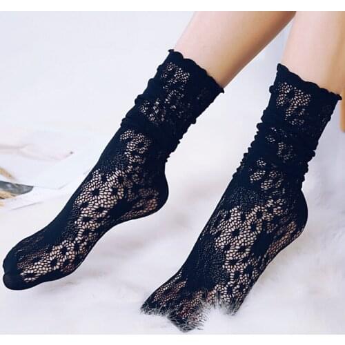 Casual Long Socks Women Fashion Lolita Lace Sock Black Gray White Red Yellow How Out Mesh Floral Socks Female