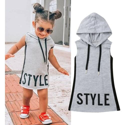 1-6T Girls Dresses Baby Girl Clothes Hooded Dress For Kids Summer Tunic Children Kid Letter Dress Casual Party Sundress