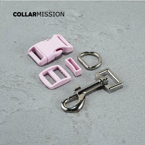 Plastic buckle+Tri-Glid+square keeper+D ring+metal dog clasp/set)Electroplating process 25mm pink dog collar accessories