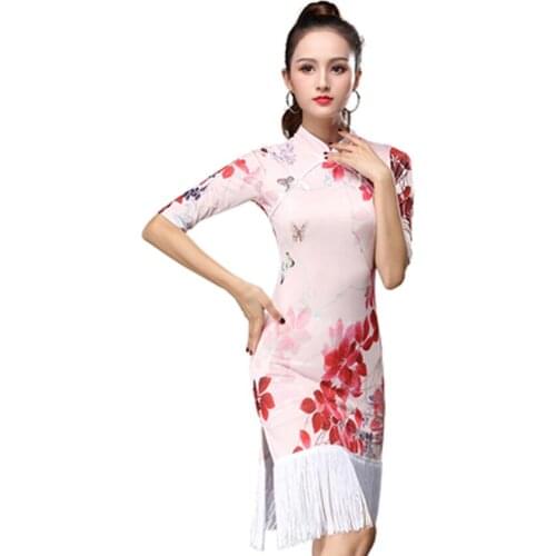Latin dance cheongsam adult female high split tassel dress spring and summer high-end competition performance clothing rumba per