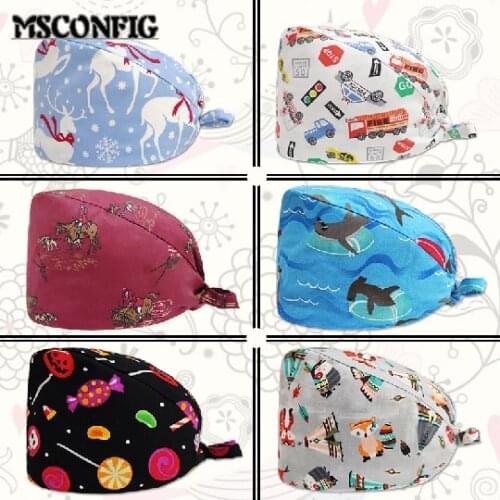 Adjustable Cotton Print Nurse Cap Surgeon Cap Accessories High-quality Sweat-absorbent Stretch Cotton Beauty Salon Scrub Cap