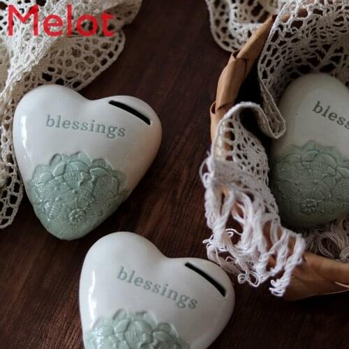 Hand-Painted Personalized Creative Fresh Mint Green Love Coin Bank Small Decoration Gifts Storage Jar Ceramic Piggy Bank