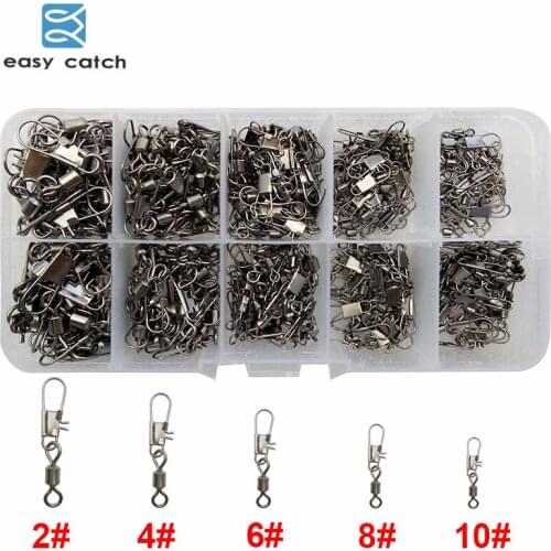 Easy Catch 300pcs/set Rolling Fishing Swivel With Interlock Snap Hard Fishing Lures Connector Set With Box