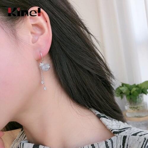 Kinel Ethnic Silver 925 Jewelry Long Money Opal Earrings For Women Party Dating Gift Wholesale Accessories