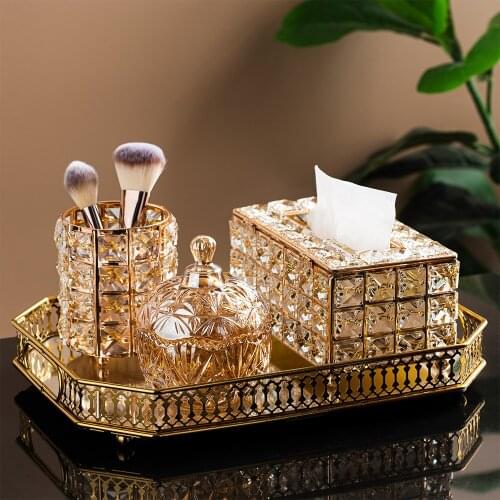 Nordic Luxury Home Decoration Accessories Crystal Glass Tissue Box Storage Box Candle Holder Ashtray Desktop Decor Ornament Gift