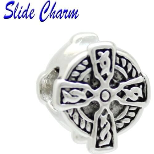 Slide charm Free shipping Cross authentic vintage beads fit Pandora bracelet charm bracelets and jewelry accessories