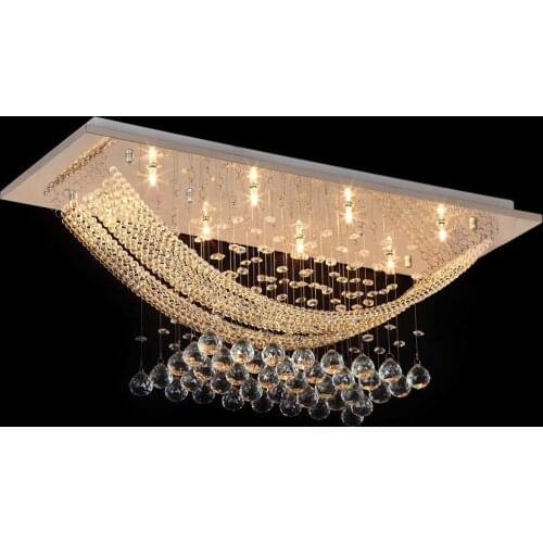 Modern Square Ceiling Crystal Chandeliers with 8 Lights G9 Mount Flush Chandelier for Living Room Bedroom Dining Room