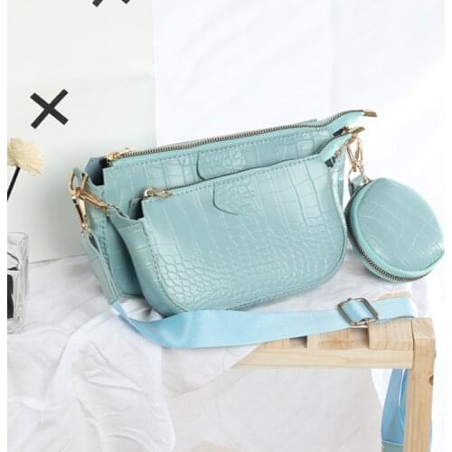 Solid color new fashion alligator pattern soft leather chain Shoulder Bags Crocodile pattern women crossbody bag and purse