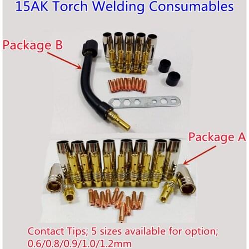 15AK Torch Welding Consumables EU Style 180A MIG Torch Gas Nozzle Tips Holder Gun Neck Wrench for MIG Welding Machine