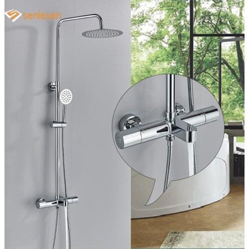Senlesen Thermostatic Faucet Chrome 8 inch Shower Head Mixer Water Tap Para Bathroom Shower Bath Black