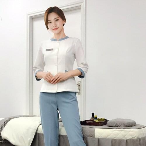 Spa Uniform Beauty Salon The Cosmetologist Thai Massage Smocks For Work Beauty Uniforms Foot Bath Technician Costume Set AS171